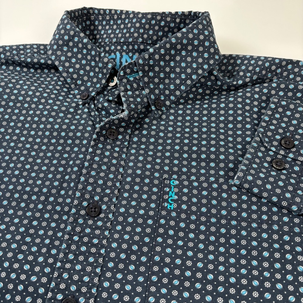Cinch Men XS Navy Blue Modern Fit Geometric Button Down Shirt Excellent Western